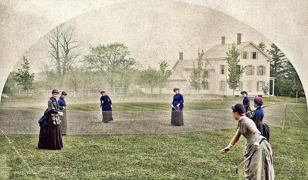 Colorized Poster featuring the painting Badminton, May 15, 1886 by Abbot Academy colorized by Ahmet Asar colorized by Ahmet Asar #1 by Celestial Images