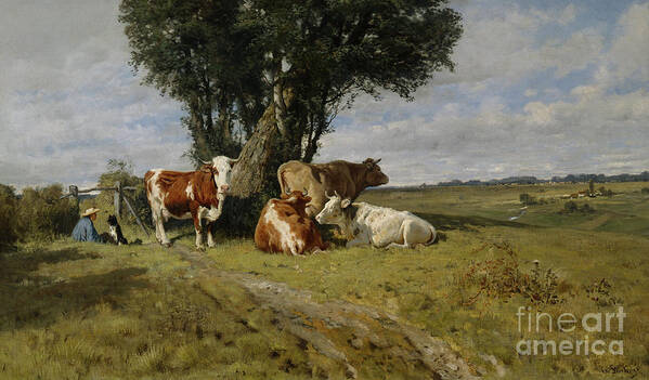 Landscape Poster featuring the painting Landscape With Cows, 1880 by Christian Eriksen Skredsvig