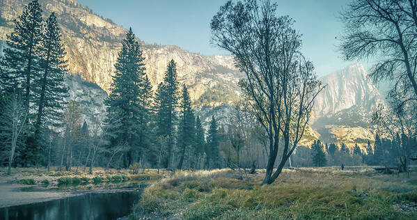 Morning Poster featuring the photograph Yosemite Valley on sunny autumn morning #1 by Alex Grichenko