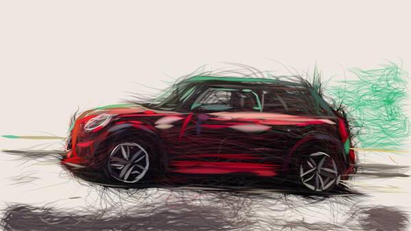 Mini Poster featuring the digital art Mini Cabrio Draw #5 by CarsToon Concept