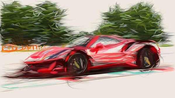 Ferrari Poster featuring the digital art Ferrari 488 Pista Drawing #7 by CarsToon Concept