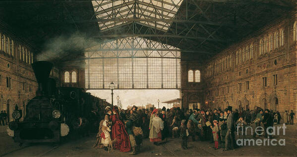 Oil Painting Poster featuring the drawing Arrival Of A Train At Vienna Northwest by Heritage Images