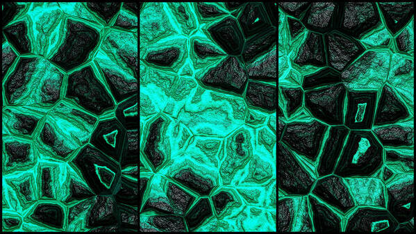 Rock Wall Poster featuring the digital art Blue Green Dynamic Wall Abstract Triptych by Don Northup