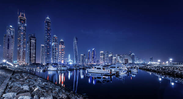 Dubai Poster featuring the photograph Blue Night by Mohamed Raof