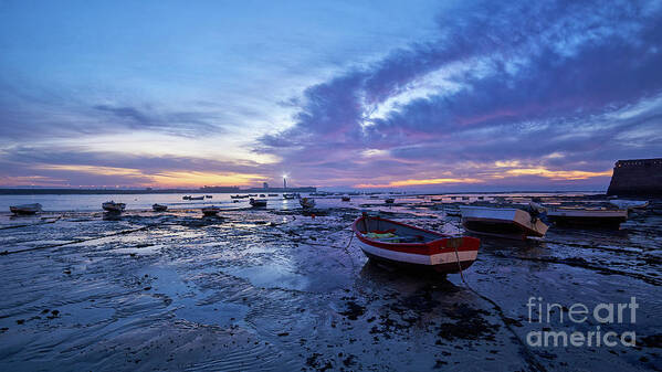 Shore Poster featuring the photograph Boats at La Caleta Beach at Dusk under a Blue Sky Cadiz by Pablo Avanzini