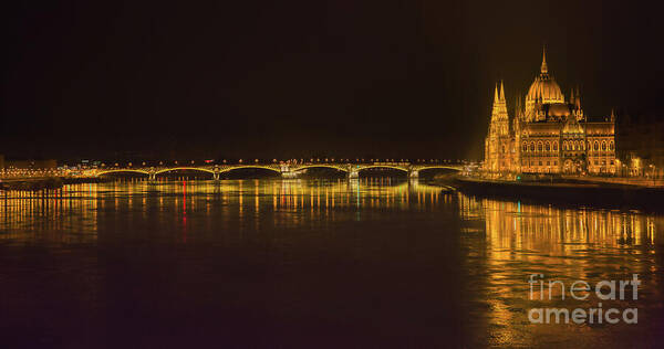 Panorama Poster featuring the photograph Budapest By Night - Over Danube River by Stefano Senise