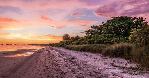 Seascape Poster featuring the photograph Bunche Beach Sunset by Ginger Stein