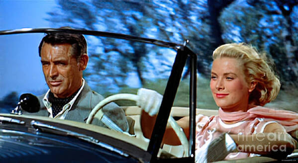 Vintage Poster featuring the photograph Cary Grant And Grace Kelly Driving Sunbeam Alpine by Retrographs