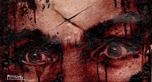 Ryan Almighty Poster featuring the painting CHARLES MANSONS EYES dry blood by Ryan Almighty