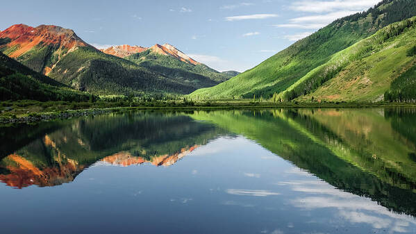 Crystal Lake Poster featuring the photograph Crystal Lake Red Mountain Reflection in Ouray Colorado by Robert Bellomy