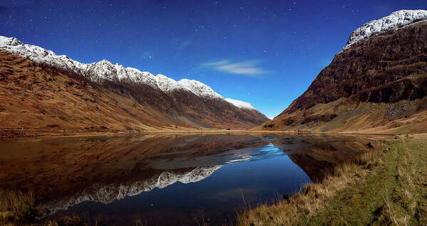 Scenics Poster featuring the photograph Glencoe Moon Light Pano by Image By Peter Ribbeck