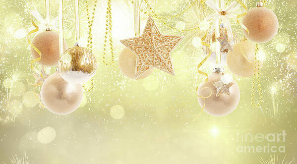 Christmas Poster featuring the photograph Golden christmas garland by Anastasy Yarmolovich