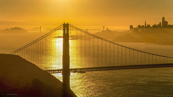 Golden Gate Bridge Sunrise Poster featuring the photograph Golden Gate Bridge Sunrise by Annie Zhang