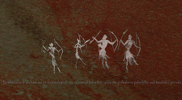 Prehistoric Hunters Poster featuring the digital art Hunter-Gatherers of Bhimbetka by Asok Mukhopadhyay