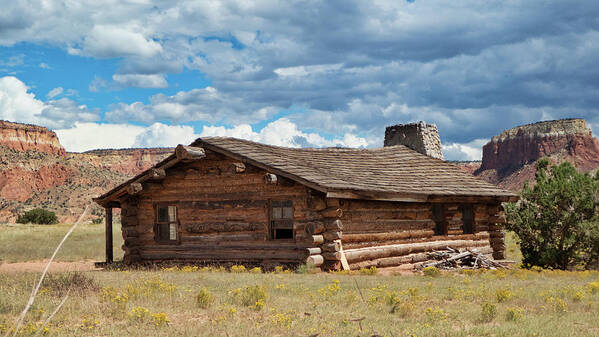 Abiquiu Poster featuring the photograph Log cabin at Ghost Ranch, Abiquiu NM by Segura Shaw Photography