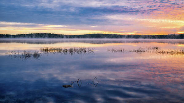 Massabesic Lake N H Poster featuring the photograph Massabesic Lake, Morning Mist by Michael Hubley