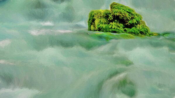 Painting Poster featuring the digital art Mossy Rock in Winter's Stream by Russ Harris