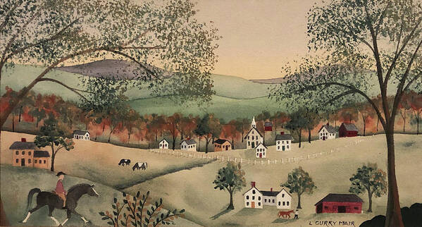 Folk Art Poster featuring the painting New England Fall Village by Lisa Curry Mair
