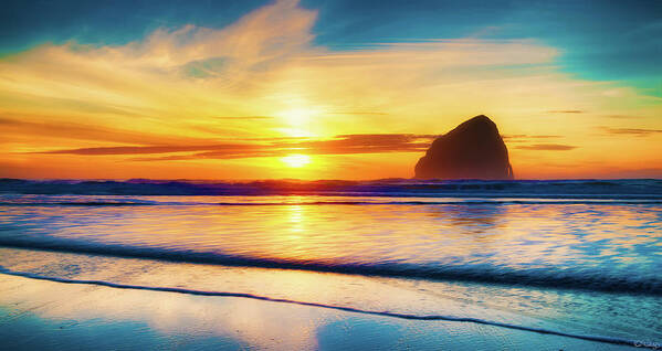 Pacific Northwest Poster featuring the photograph Pacific City Surf Sunset by Dee Browning