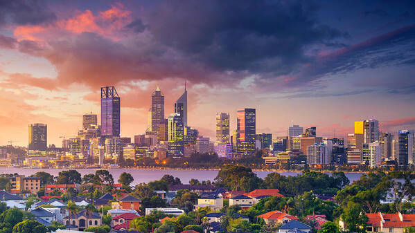 Landscape Poster featuring the photograph Perth. Panoramic Aerial Cityscape Image by Rudi1976