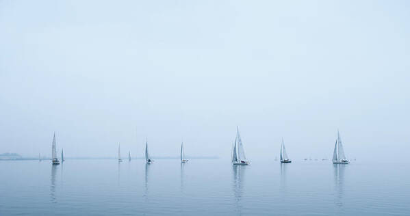 Annapolis Poster featuring the photograph Racing in the Mist by Mark Duehmig
