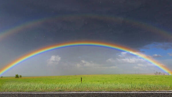 Weather Poster featuring the photograph Rainbow and the Open Road by Ally White