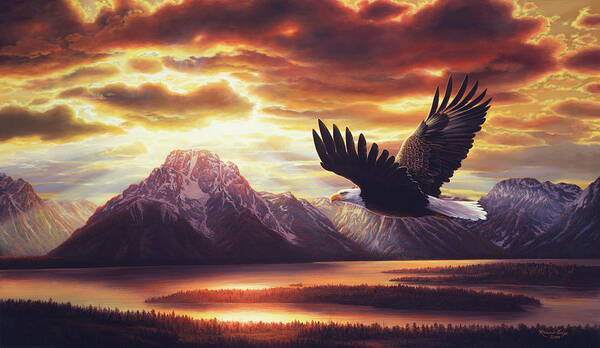 Eagle Mountains Sunset Poster featuring the painting Sacred Vigil by R W Hedge