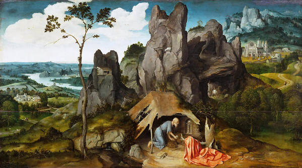 Joachim Patinir Poster featuring the painting Saint Jerome in the Desert by Joachim Patinir