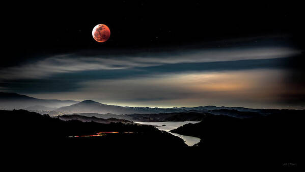 Photograph Poster featuring the photograph Super Blood Wolf Moon Eclipse Over Lake Casitas at Ventura County, California by John A Rodriguez