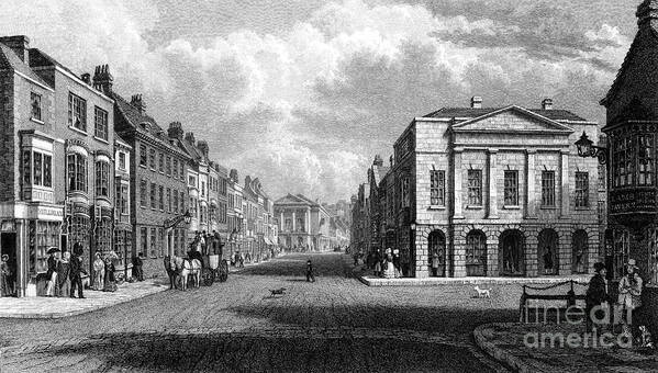 Engraving Poster featuring the drawing The High Street, Newport, Isle by Print Collector