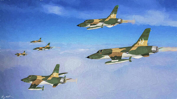 Republic F-105d Thunderchief Poster featuring the digital art Thud Rolling Thunder Vietnam - Oil by Tommy Anderson