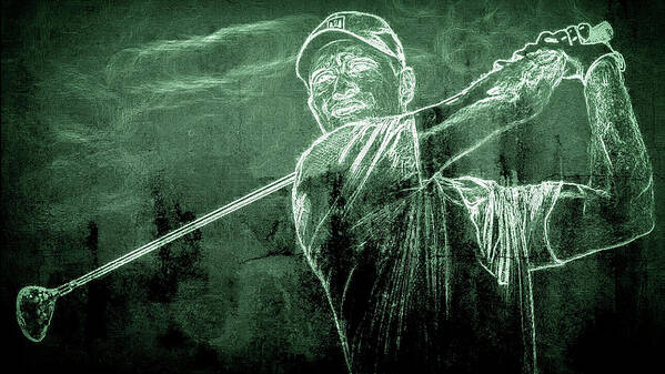 Eldrick Tont Tiger Woods Poster featuring the digital art Tiger's on the Green by Pheasant Run Gallery