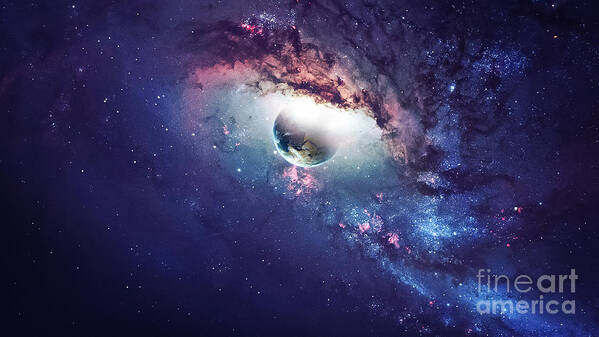 Cluster Poster featuring the photograph Universe Scene With Planets Stars by Vadim Sadovski