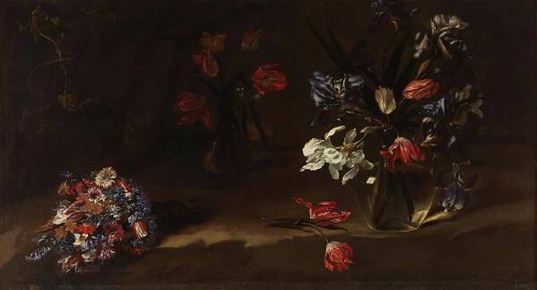 Nuzzi Mario Poster featuring the painting 'Vases of flowers'. 1640 - 1642. Oil on canvas. by Mario dei Fiori -1603-1673-