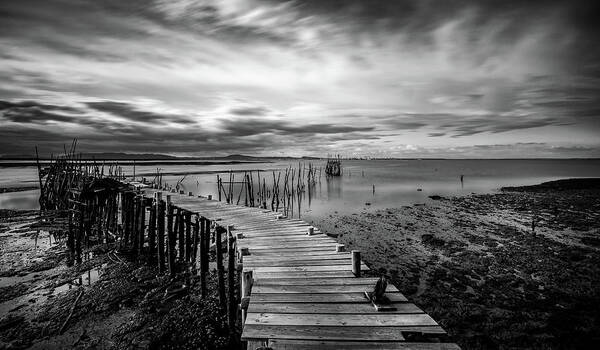 Seascapes Poster featuring the photograph Wooden fishing Piers by Michalakis Ppalis