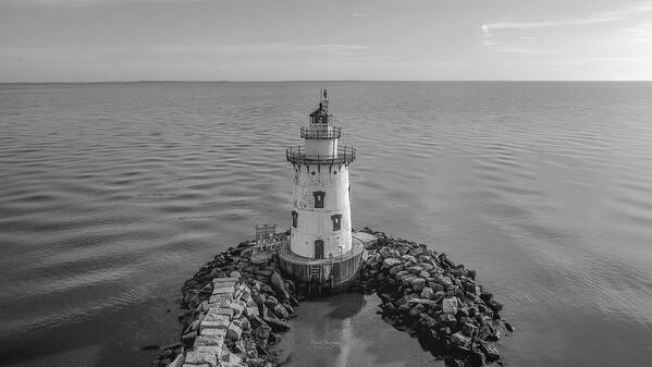Black And White Poster featuring the photograph Old Saybrook Outer Lighthouse by Veterans Aerial Media LLC