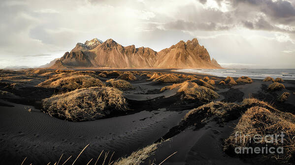 Landscape Poster featuring the photograph Vestrahorn mountains and Stokksnes beach near Hofn, Iceland #1 by Jane Rix