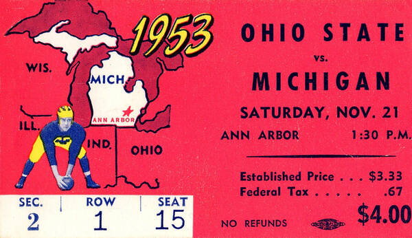 Ann Arbor Poster featuring the mixed media 1953 Ohio State vs. Michigan by Row One Brand