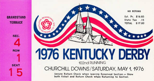  Poster featuring the drawing 1976 Kentucky Derby by Row One Brand