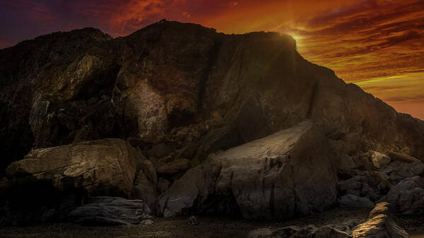 Sunset Poster featuring the photograph Beautiful cliff in sunset #3 by Karlaage Isaksen