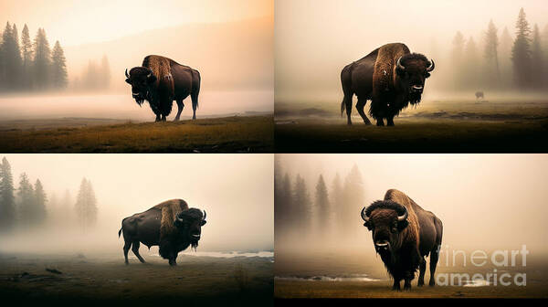 Wild Poster featuring the painting A Bison in Mist fd fbc   efe by Artistic Rifki