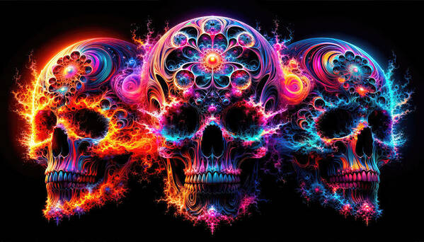 Fractal Poster featuring the photograph A Trilogy of Neon Souls by Bill and Linda Tiepelman