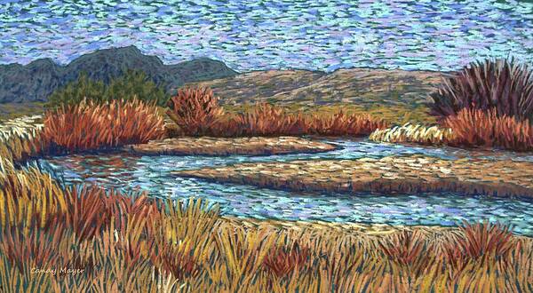Landscape Poster featuring the pastel Autumn on the River by Candy Mayer
