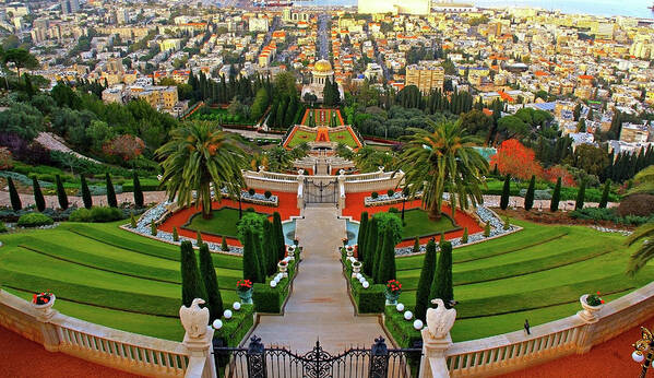 Bahai Gardens Poster featuring the photograph Bahai Gardens 1 - Haifa, Israel by Richard Krebs