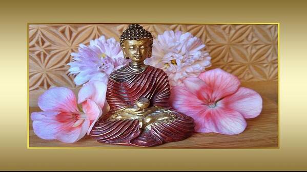 Buddha Poster featuring the photograph Buddha and Flowers by Nancy Ayanna Wyatt