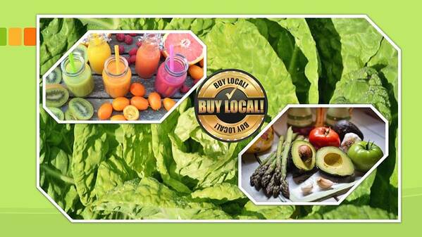 Buy Local Poster featuring the mixed media Buy Local Fruits and Veggies by Nancy Ayanna Wyatt