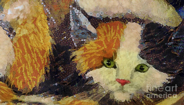Cat Poster featuring the mixed media Calico Cat by Elaine Manley