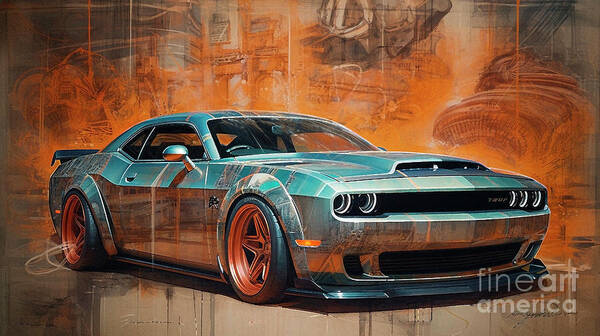 Dodge Poster featuring the drawing Car 1843 Dodge Challenger SRT Demon by Clark Leffler