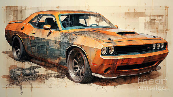 Dodge Poster featuring the drawing Car 1845 Dodge Challenger by Clark Leffler