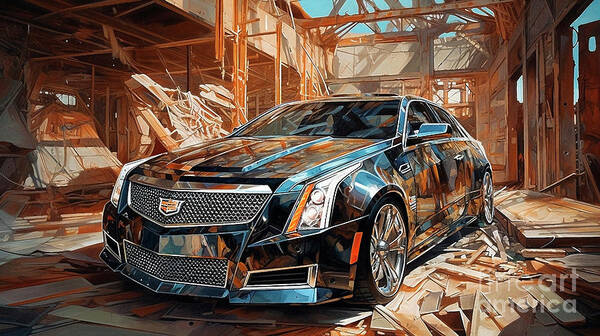 Cadillac Poster featuring the drawing Car 2242 Cadillac CTS-V by Clark Leffler
